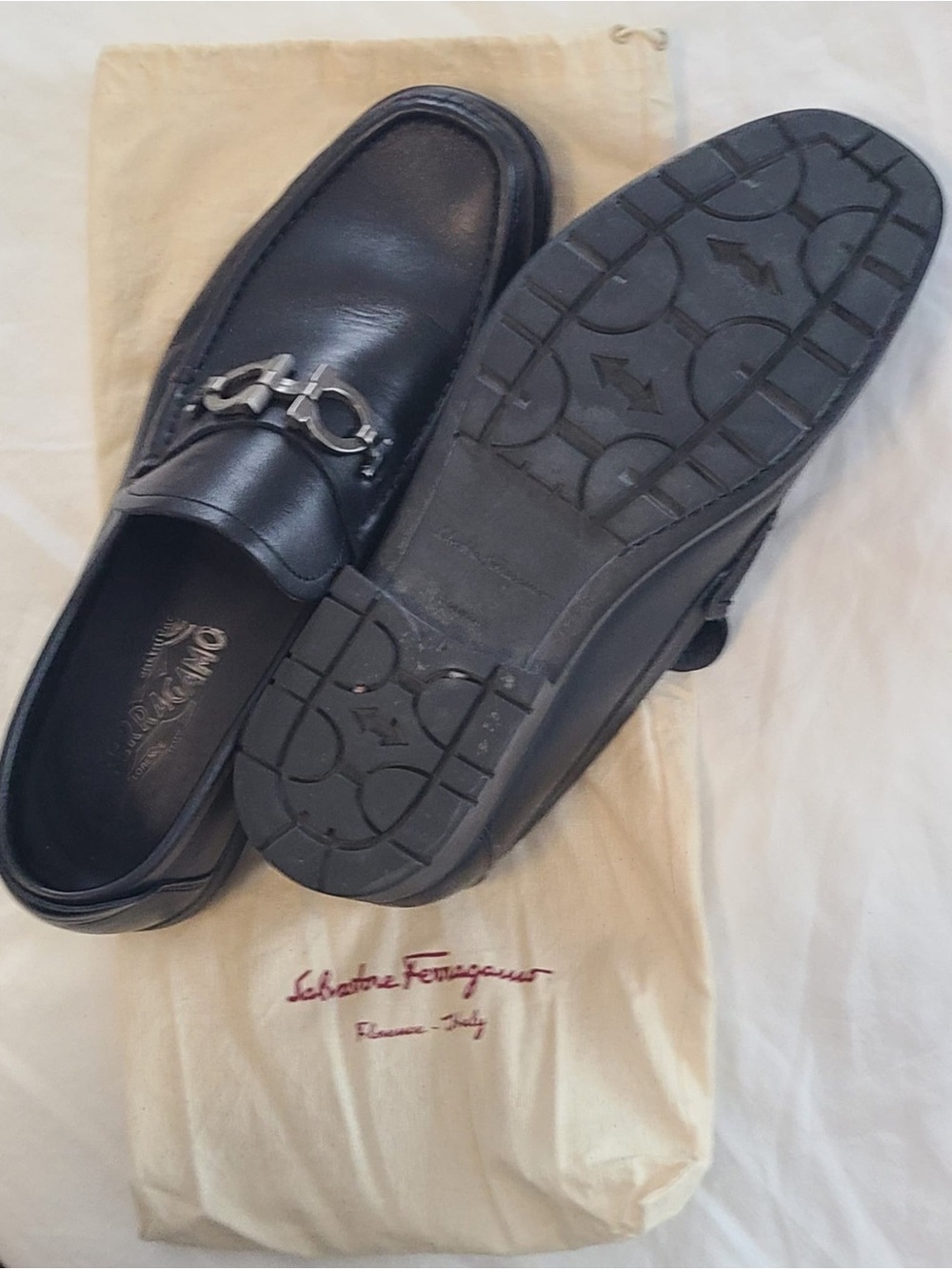 Salvatore Ferragamo Black Leather Bit Slip-On Loafers